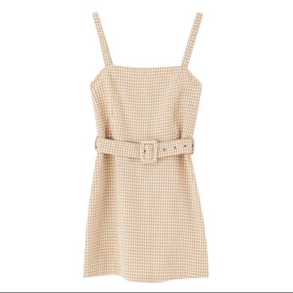 Pull & Bear belted yellow gingham mini dress 💖